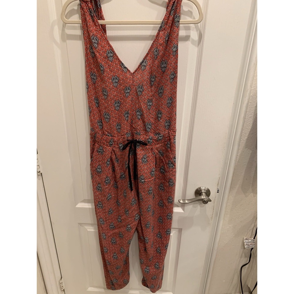 Zara printed jumpsuit Sz S‎ Cross back design pockets red and black